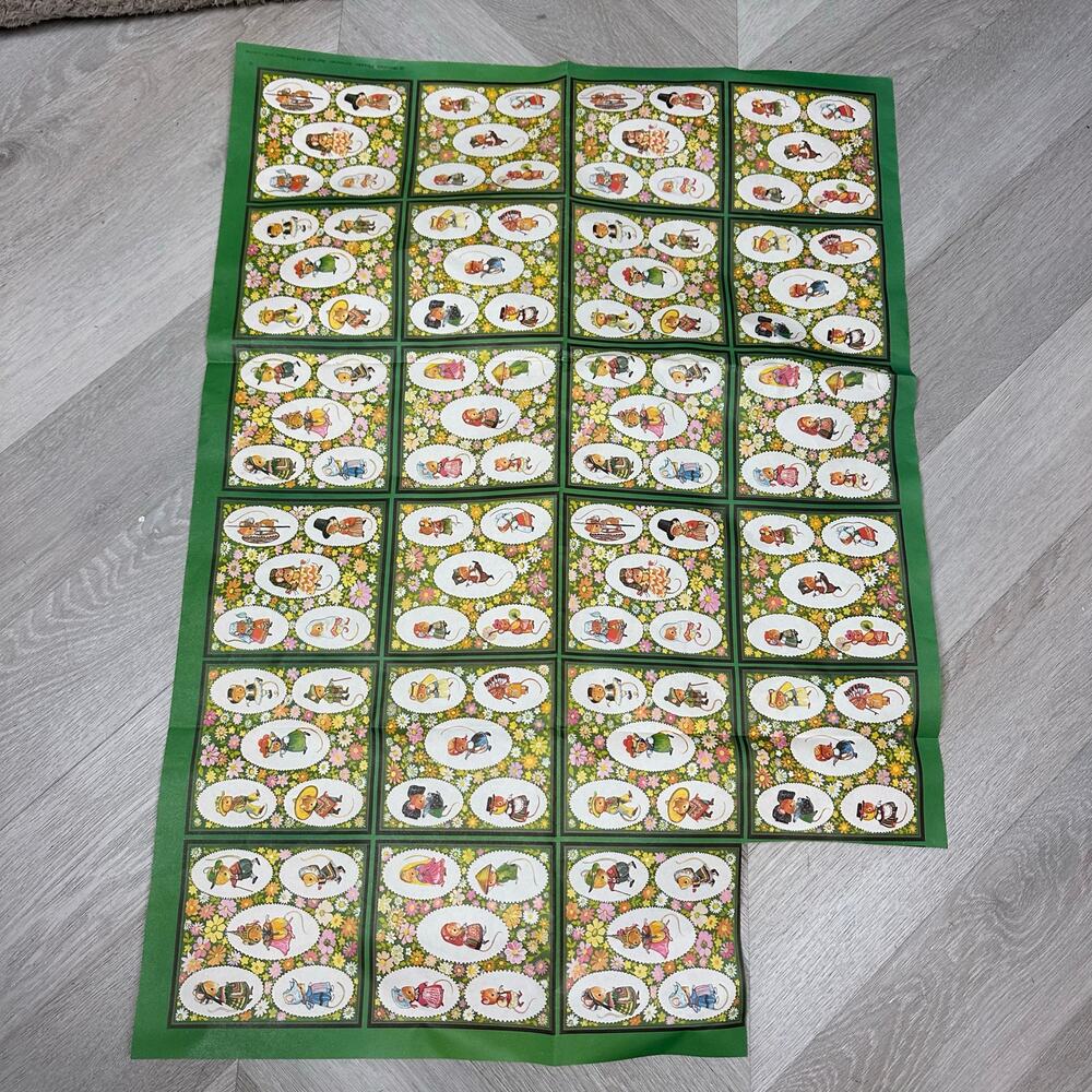 Vintage Gordon Fraser Wrapper Wrapping Paper Gift Wrap Green Floral Mice